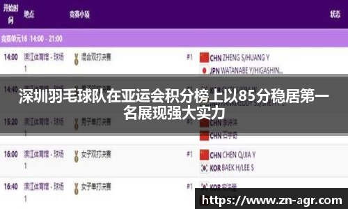 深圳羽毛球队在亚运会积分榜上以85分稳居第一名展现强大实力